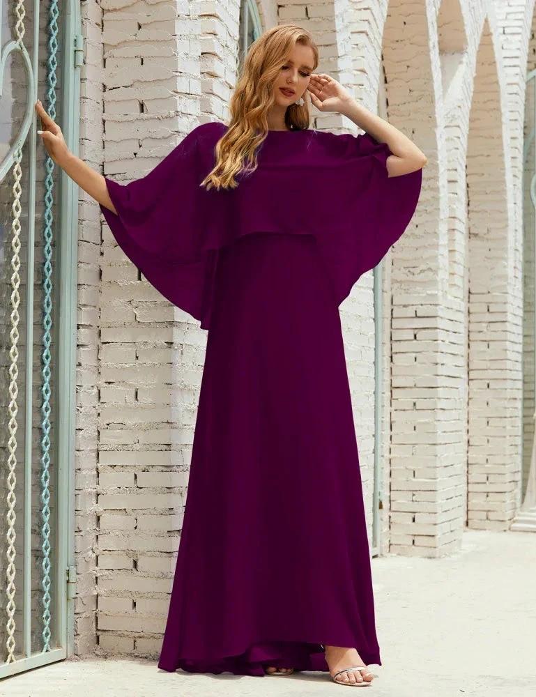 Sunnderly Bridesmaid Dress Women Long Sleeve V-Neck Chiffon Formal Wedding Party Dress SY28018 by numbersea