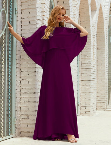 Sunnderly  Bridesmaid Dress Women Long Sleeve V-Neck Chiffon Formal Wedding Party Dress SY28018