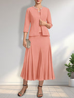 Separates A-line Scoop Tea-Length Chiffon Mother of the Bride Dress With Sequins Beading