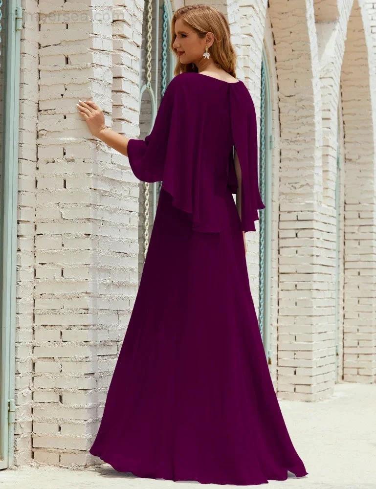 Sunnderly Bridesmaid Dress Women Long Sleeve V-Neck Chiffon Formal Wedding Party Dress SY28018 by numbersea