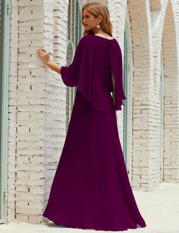 Sunnderly  Bridesmaid Dress Women Long Sleeve V-Neck Chiffon Formal Wedding Party Dress SY28018