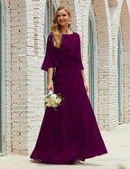 Sunnderly Bridesmaid Dress Women Long Sleeve V-Neck Chiffon Formal Wedding Party Dress SY28018 by numbersea