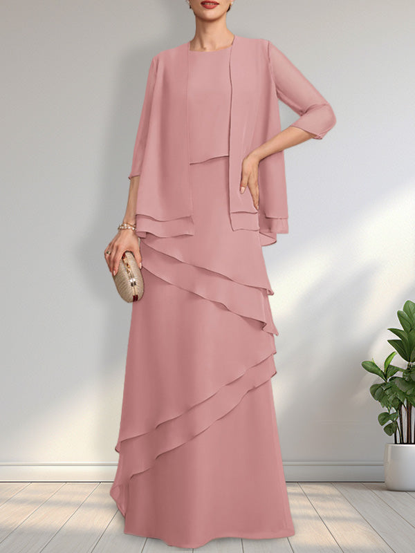 Sheath Scoop Floor-Length Chiffon Mother of the Bride Dress