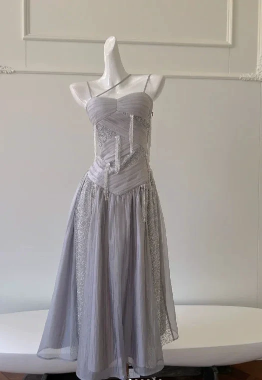 Classy Purple Sequins Tulle Beaded Tassel Prom Dress A Line Evening Dress Y8586 by simplepromdress