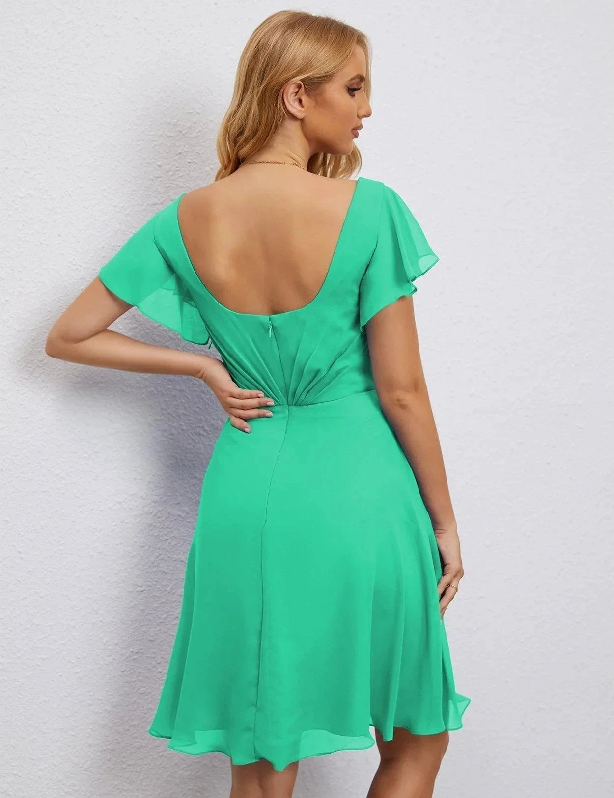 Numbersea U Back Homecoming Dress Formal Prom Dress Knee Length Short Sleeves Cocktail Party Dress 28077 by numbersea