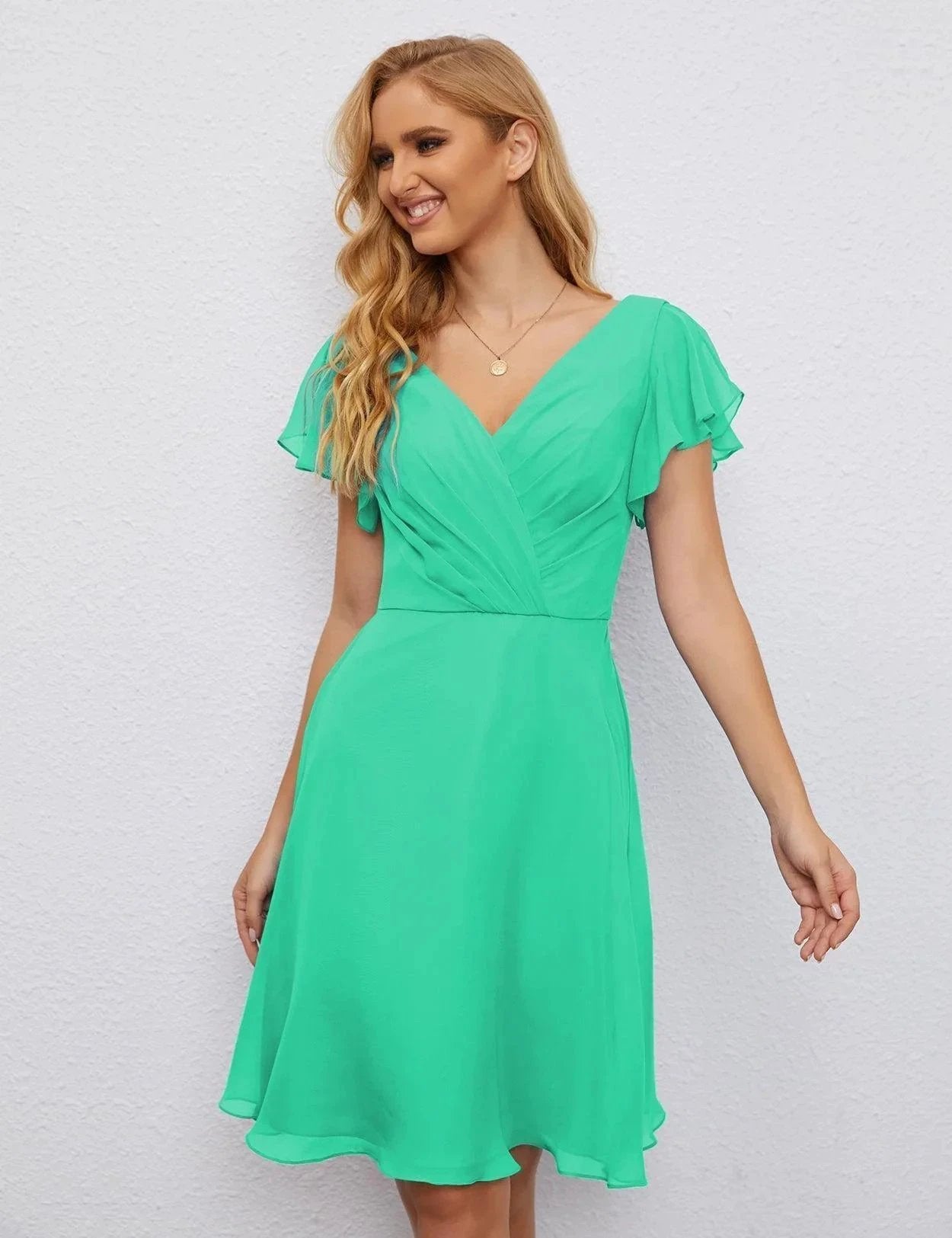Numbersea U Back Homecoming Dress Formal Prom Dress Knee Length Short Sleeves Cocktail Party Dress 28077 by numbersea