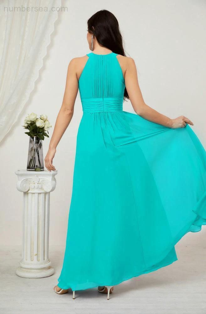 Numbersea Formal Party Gown Dress Chiffon Halter Long Sleeveless Bridesmaid Dresses 2802 by numbersea