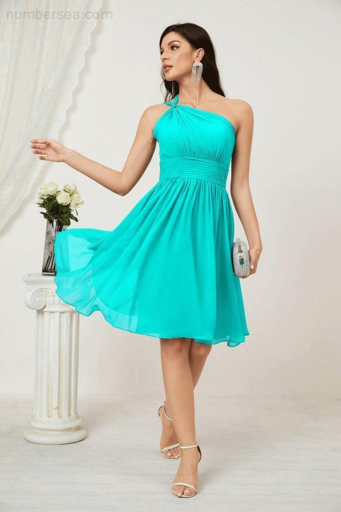 Numbersea Women Chiffon Short One Shoulder Bridesmaid Dress Formal Dresses for Party Homecoming 2804 by numbersea