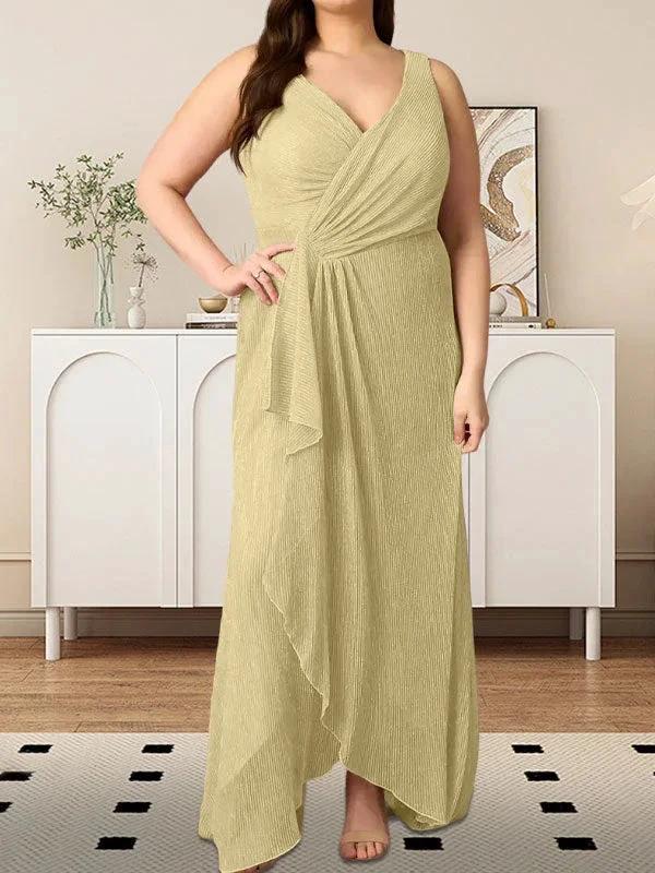 A-Line V-Neck Ruched Metallic Mesh Dress by Dreamylily