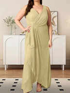 A-Line V-Neck Ruched Metallic Mesh Dress by Dreamylily