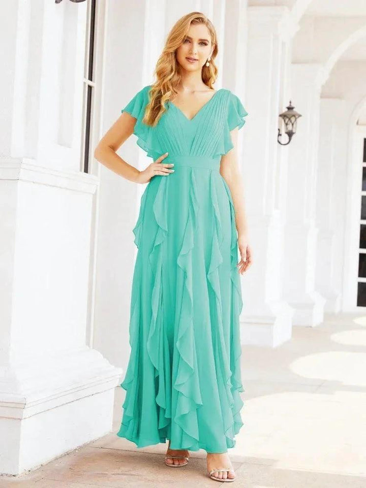 Ruffled Bridesmaid Dresses with Sleeves Long Formal Party Dress 28041 by numbersea