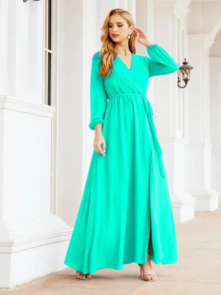 Sunnderly Women's Chiffon Bridesmaid Dress A line Long Sleeves Formal Evening Prom Gown for Wedding Guest SY28032 by numbersea