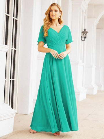 Numbersea Formal Prom Gowns for Mother of The Bride Short Sleeves Bridesmaid Dress 28049
