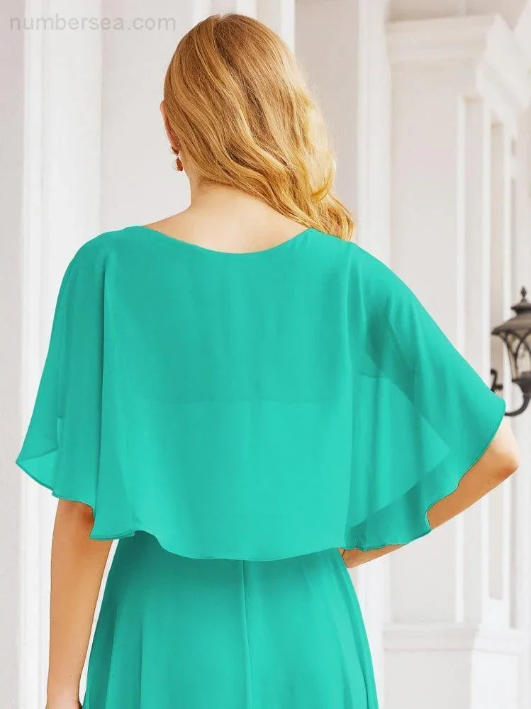 Numbersea Bridesmaid Dresses for Wedding Formal Evening Party Prom Gown with Cape 28050