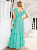 Ruffled Bridesmaid Dresses with Sleeves Long Formal Party Dress 28041 by numbersea