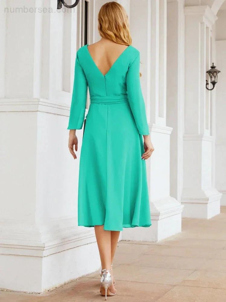 Bridesmaid Dress V-Back Waist Belt Mother of the Bride Wedding Guest SY28031 by numbersea