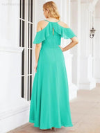 Numbersea Cold Shoulder Long Bridesmaid Dresses Side Slit Formal Prom Gowns Party Wedding 28070 by numbersea