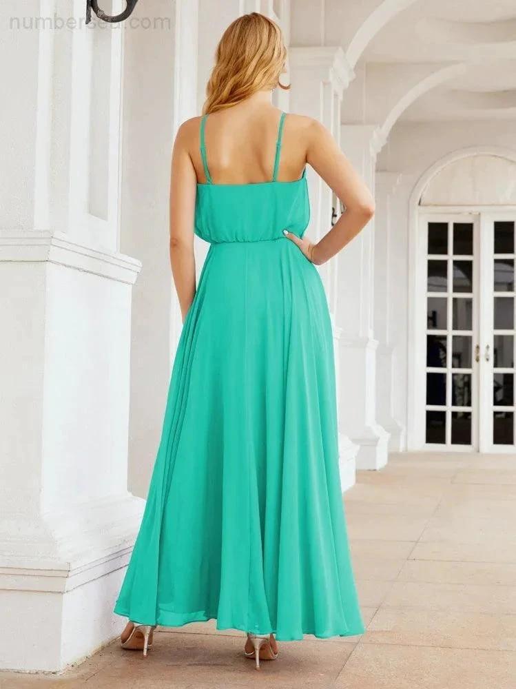 Numbersea Halter Long Bridesmaid Dresses Formal A line Juniors Dress 28029 by numbersea
