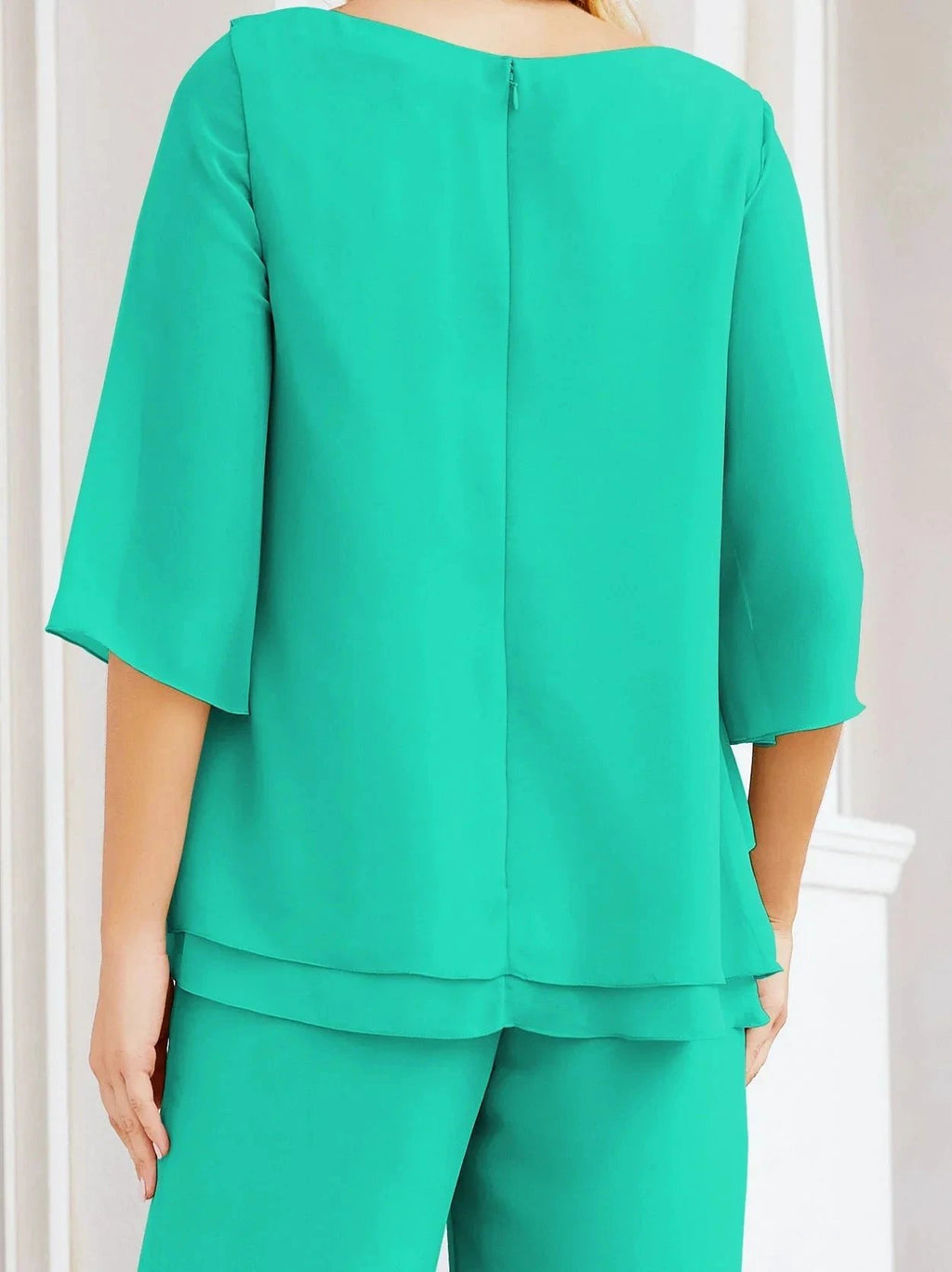 Sunnderly Elegant 2 Piece Mother of The Bride Dress Plus Size Pant Suits Ruffle Layers Sliver Housecoat SY28064 by numbersea