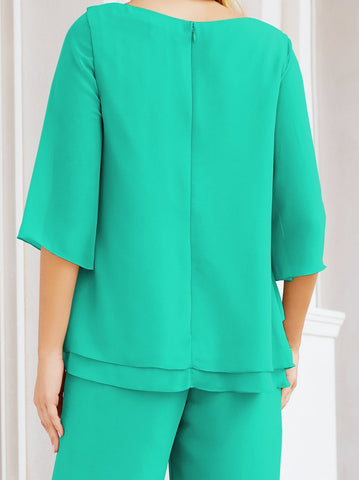 Sunnderly Elegant 2 Piece Mother of The Bride Dress Plus Size Pant Suits Ruffle Layers Sliver Housecoat SY28064