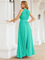Numbersea Halter Bridesmaid Dress Empire Waist Formal Evening Prom Gown for Mother of The Bride 28030 by numbersea