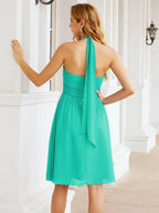 Numbersea Halter Chiffon Bridesmaid Dresses Short Sleeveless Formal Party Dress Open Back 28023 by numbersea