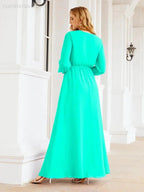 Sunnderly Women's Chiffon Bridesmaid Dress A line Long Sleeves Formal Evening Prom Gown for Wedding Guest SY28032 by numbersea