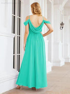 Numbersea Off The Shoulder Chiffon Bridesmaid Dress Long Formal Graduation Gown with Cowl Back 28069 by numbersea