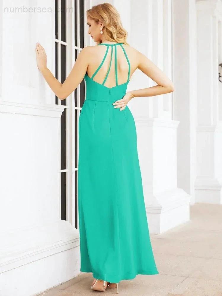 Numbersea Spaghetti Strap Bridesmaid Dresses V-Neck Long A-Line Formal Prom Gowns 28063 by numbersea