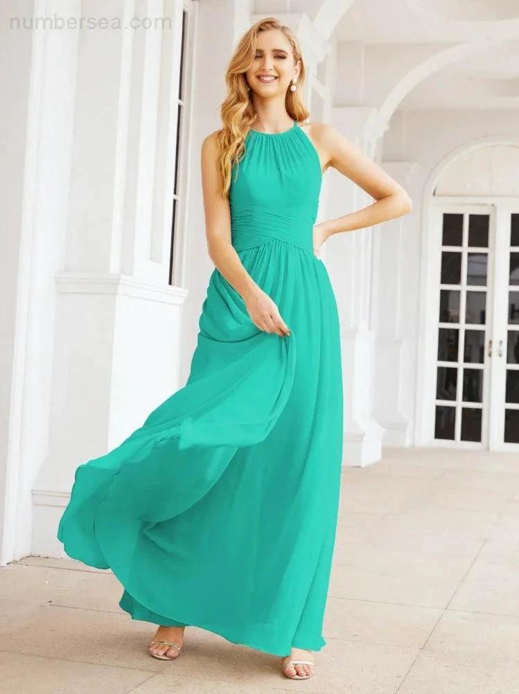 Numbersea Sleeveless Bridesmaid Dresses Long Prom Gown Zipper with Keyhole Back 28056 by numbersea