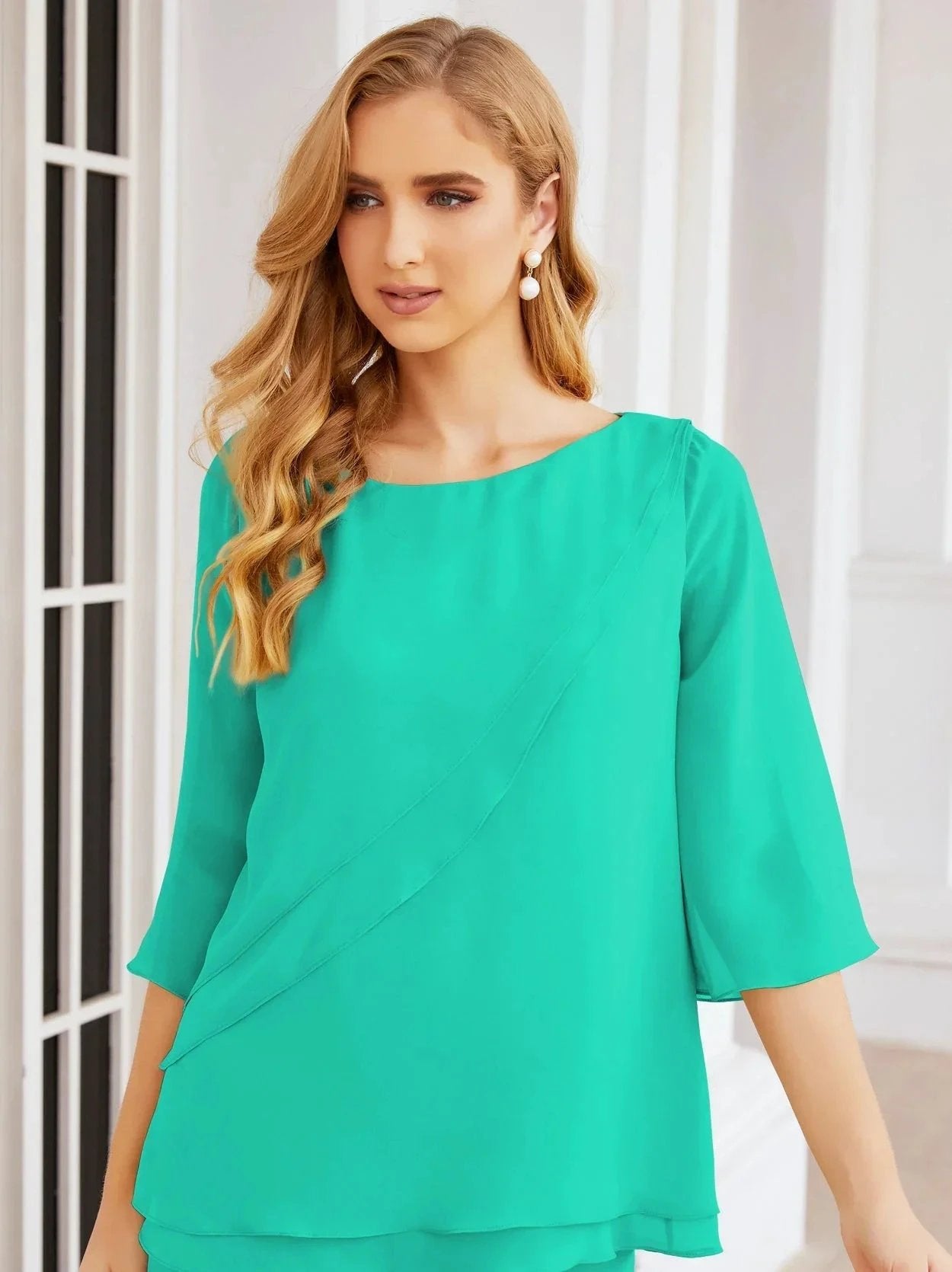 Sunnderly Elegant 2 Piece Mother of The Bride Dress Plus Size Pant Suits Ruffle Layers Sliver Housecoat SY28064 by numbersea