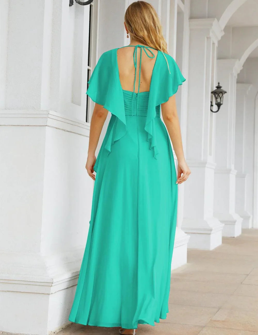 Numbersea Chiffon Bridesmaid Dresses Long Formal Evening Prom Mother of The Bride Dress with Flutter Sleeve     SEA28040