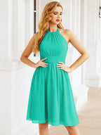 Numbersea Halter Chiffon Bridesmaid Dresses Short Sleeveless Formal Party Dress Open Back 28023 by numbersea