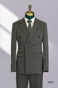 Charcoal Grey Wool Double-Breasted 3-Piece Wedding Suit | Tailored Groom & Groomsmen Attire by 男装