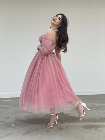 Powder Pink Tulle Dress Engagement Dress Corset Dress Cocktail Dress Evening Dress Y4775