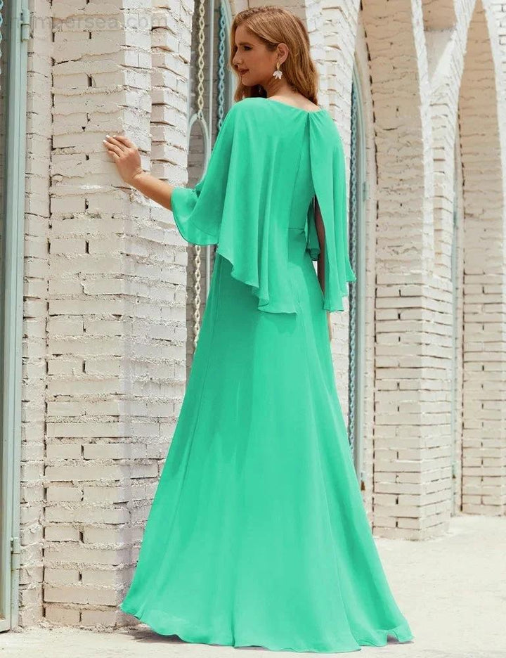 Sunnderly Bridesmaid Dress Women Long Sleeve V-Neck Chiffon Formal Wedding Party Dress SY28018 by numbersea