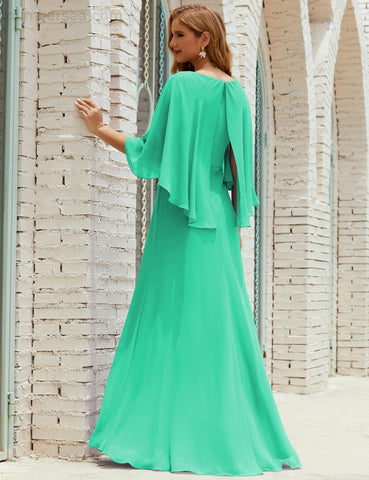 Sunnderly  Bridesmaid Dress Women Long Sleeve V-Neck Chiffon Formal Wedding Party Dress SY28018