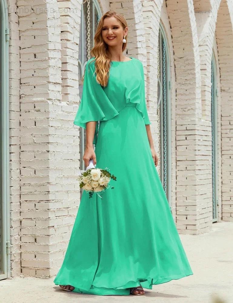 Sunnderly Bridesmaid Dress Women Long Sleeve V-Neck Chiffon Formal Wedding Party Dress SY28018 by numbersea