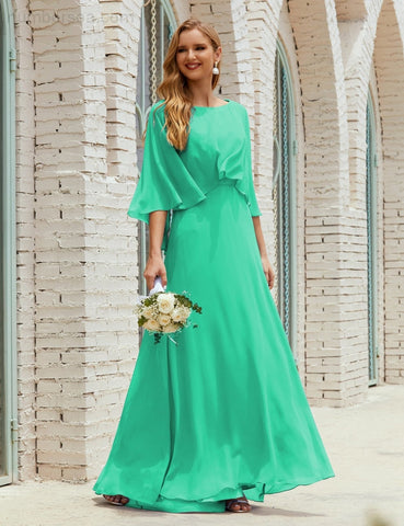 Sunnderly  Bridesmaid Dress Women Long Sleeve V-Neck Chiffon Formal Wedding Party Dress SY28018