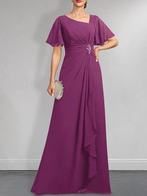 A-line Asymmetrical Floor-Length Chiffon Mother of the Bride Dress With Pleated Beading Sequins by Dreamylily