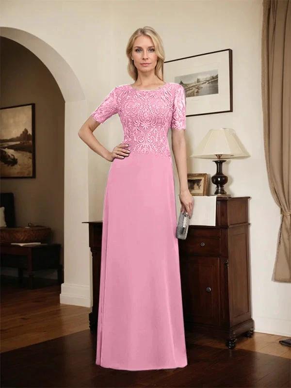 A-line Scoop Floor-Length Lace Chiffon Mother of the Bride Dress With Sequins by Dreamylily