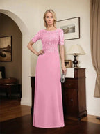 A-line Scoop Floor-Length Lace Chiffon Mother of the Bride Dress With Sequins by Dreamylily