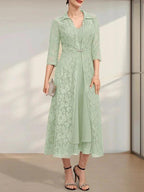 A-line V-Neck Tea-Length Chiffon Mother of the Bride Dress by Dreamylily
