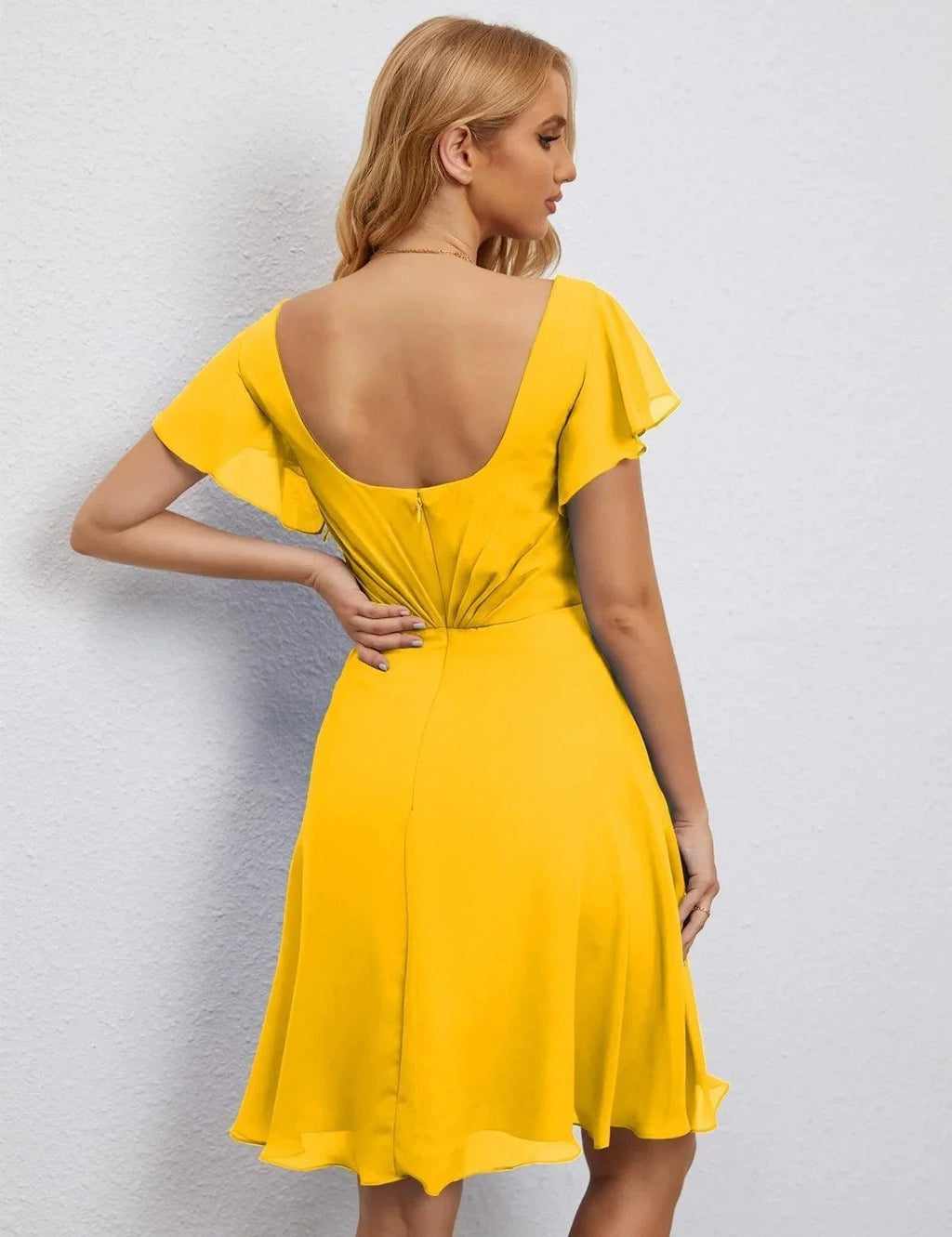 Numbersea U Back Homecoming Dress Formal Prom Dress Knee Length Short Sleeves Cocktail Party Dress 28077 by numbersea