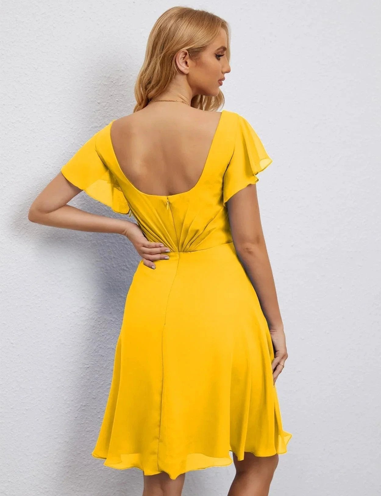 Numbersea U Back Homecoming Dress Formal Prom Dress Knee Length Short Sleeves Cocktail Party Dress 28077 by numbersea