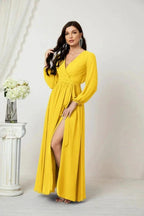 Sunnderly Evening Dresses Deep V-Neck Chiffon Bridesmaid Dresses Long Bishop Sleeve Side Split Formal Dress SY2806 by numbersea