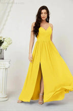 Numbersea Neck Bridesmaid Dresses Chiffon Long Spaghetti A-line Formal Prom Gown for Wedding Party Evening 2801 by numbersea