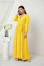 Sunnderly Evening Dresses Deep V-Neck Chiffon Bridesmaid Dresses Long Bishop Sleeve Side Split Formal Dress SY2806 by numbersea