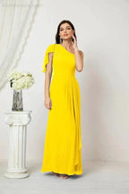 Numbersea Chiffon Ruffled One Shoulder Long Bridesmaid Dresses A-line Formal Evening Gown Side Split 2809 by numbersea