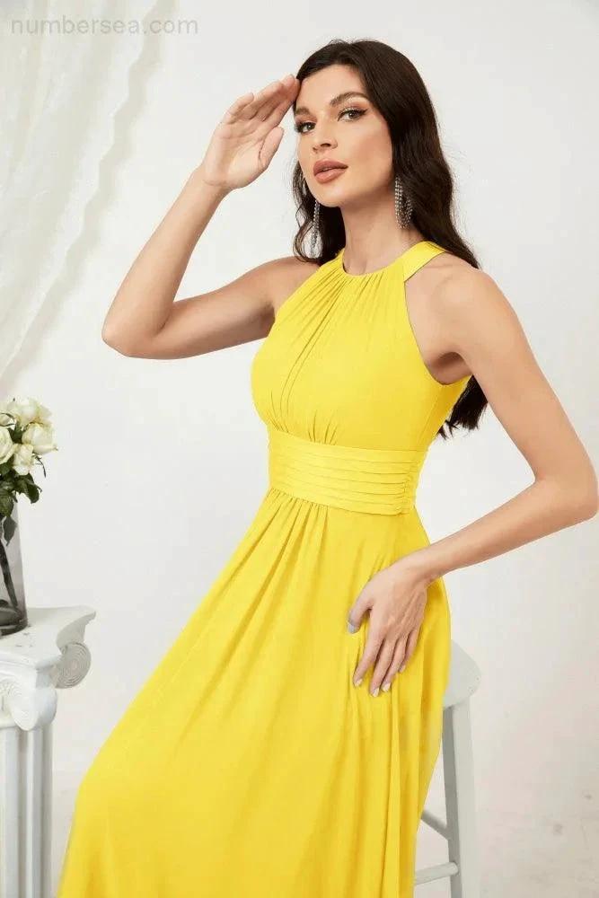 Numbersea Formal Party Gown Dress Chiffon Halter Long Sleeveless Bridesmaid Dresses 2802 by numbersea